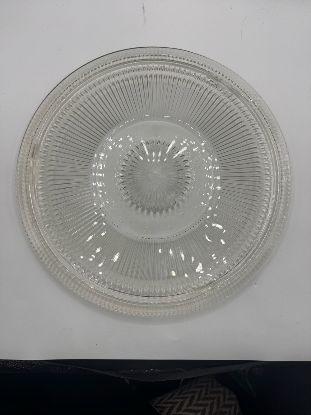 Vintage Jeanette Glass Anniversary Ribbed “Starburst” 12 1/2” Cake Plate Platter